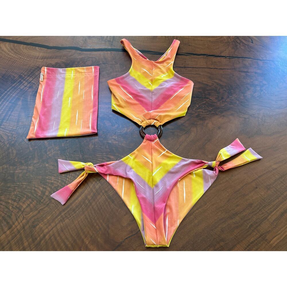Silvia Tcherassi x REVOLVE Vigezzo Cutout One Piece Swimsuit M Sunset Luxury